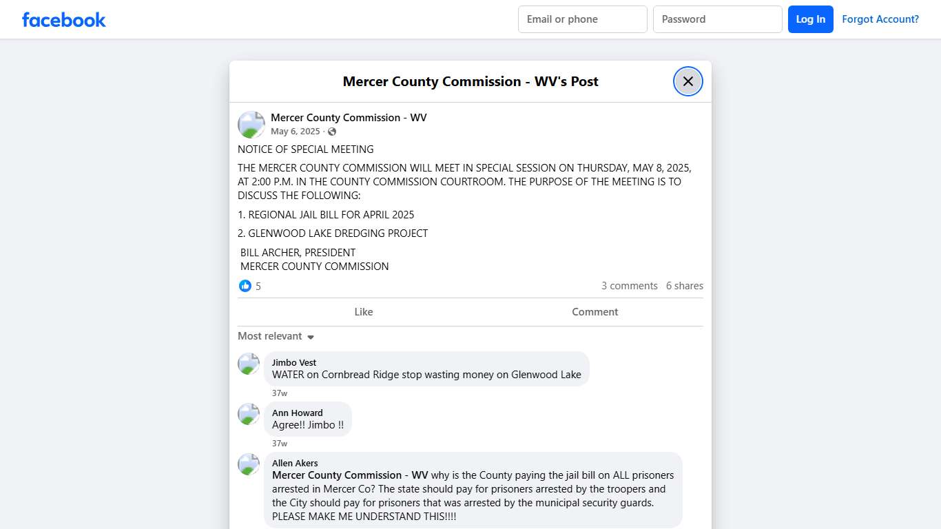 NOTICE OF SPECIAL MEETING... - Mercer County Commission - WV Facebook